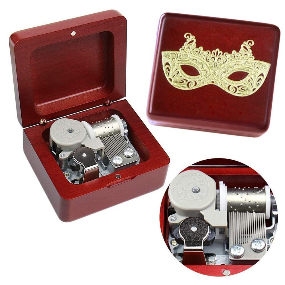 5309 Masquerad Music Box Vintage Wood Carved Wind Up Musical Box Gift